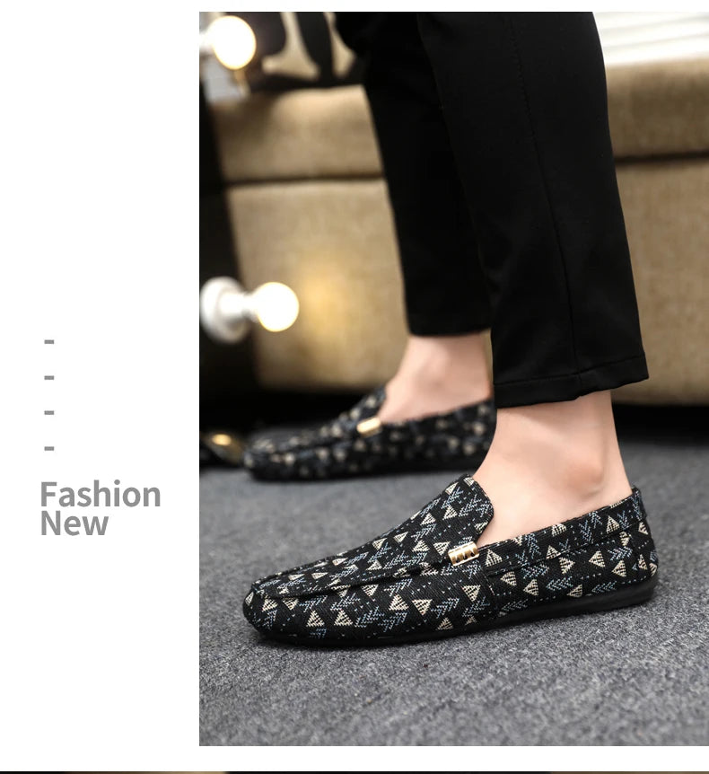 Summer Flat Casual Shoes Men Canvas Loafers Lightweight Breathable Slip-on Shoes Man Comfortable Non-slip Men's Driving Shoes