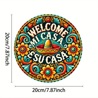 1 Piece 2D Wooden Disc Mexican Mi Casa Theme Wall Art Sign 8 Inch For Home Office Living Room Bathroom Bar Cafe Decoration