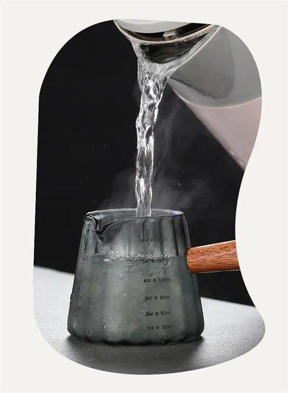 180ML Wood Handle Glass Espresso Measuring Cup Coffee Extraction Cup with scale High Temperature Resistance Milk Jug Measure Mug