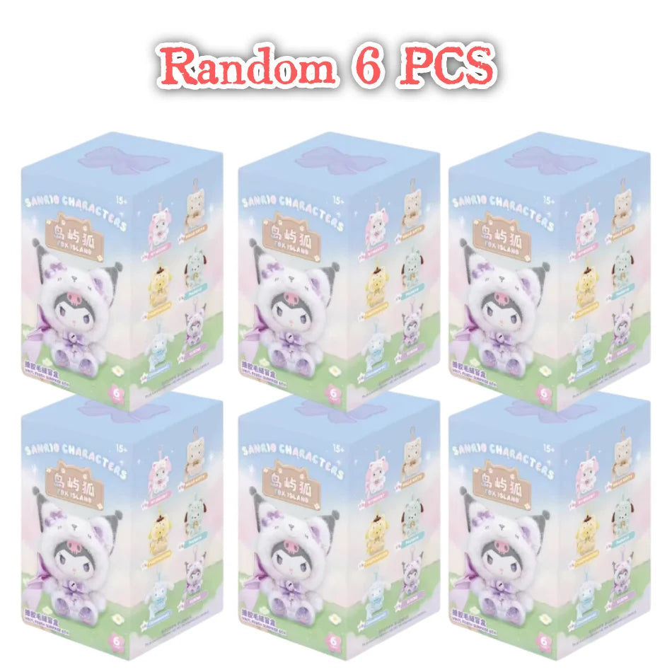Sanrio Family Fox Island & Blue Flutter Series Vinyl Plush Blind Box Cute Cartoon Hello Kitty Kuromi Pendants Girl Bag Toy Gifts