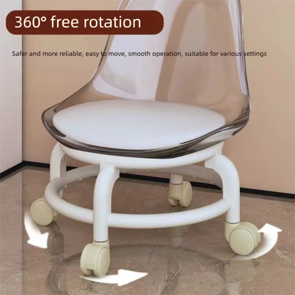 New Transparent Small Stool Universal Wheel Simple Low Chair Multifunctional Noiseless Backrest Seat Household