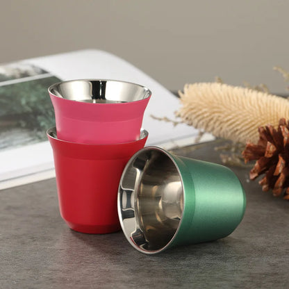80ml New Simple Flat Bottom Cup Stainless Steel Double-layer Inner Tank Capsule Coffee Cup High-grade Solid Color Water Cup