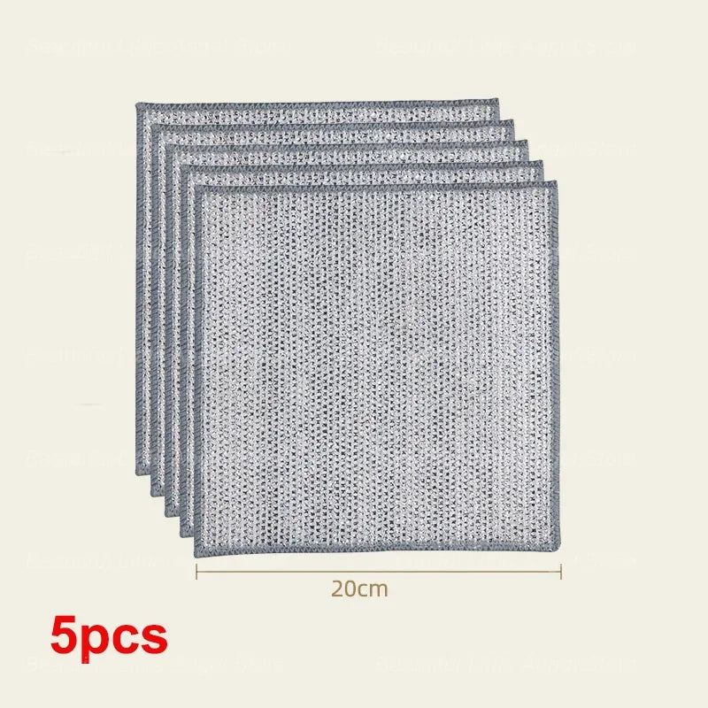 20/5Pcs Thickened Steel Wire Cleaning Cloth Non-Scratch Double-layer Iron Microfiber Mesh Dishrag Washing Pot Rags Kitchen Towel