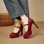 Women's classic round-toe platform heels with thick soles for 2026 summer featuring smooth leather texture Sizes available:35-42