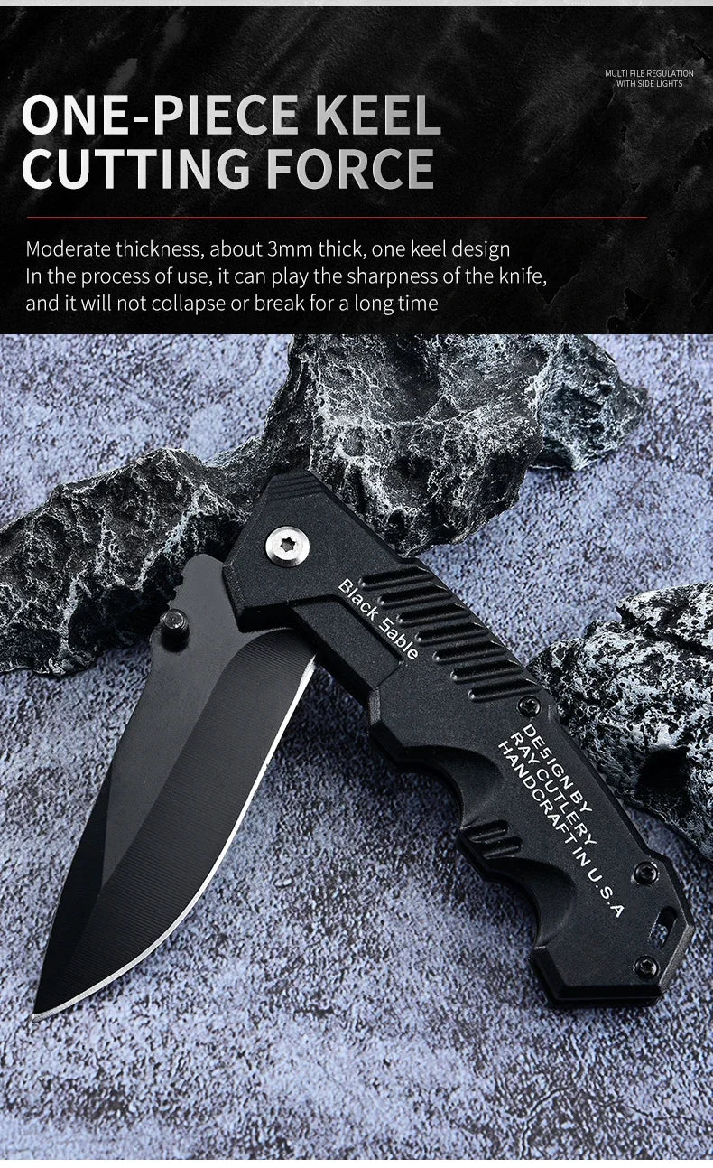 High-hardness outdoor folding knife, portable small straight knife for camping, stainless steel pocket knife, men's fruit knife