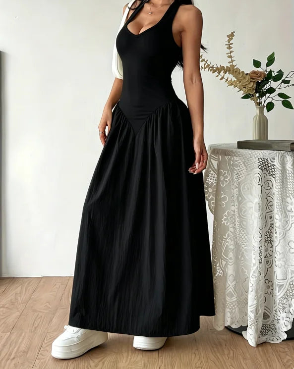 2026Women Yellow Halter Neck Maxi Dress Sleeveless V-Neck Backless A-Line Long Dress Casual Summer Elegant Beach Party Dresses