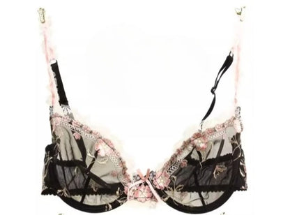 Ultra-thin steel band bra, fashionable plus-size lace lingerie set, transparent comfy bra set, soft material, S-XL all-day wear