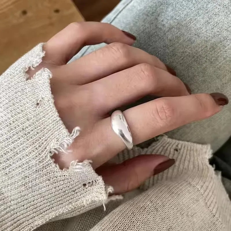 PANJBJ 925 Sterling Silver Lotus Ring For Women Retro TextureJewelry Irregular Creativity Adjustable Jewelry Party Gift Dropship