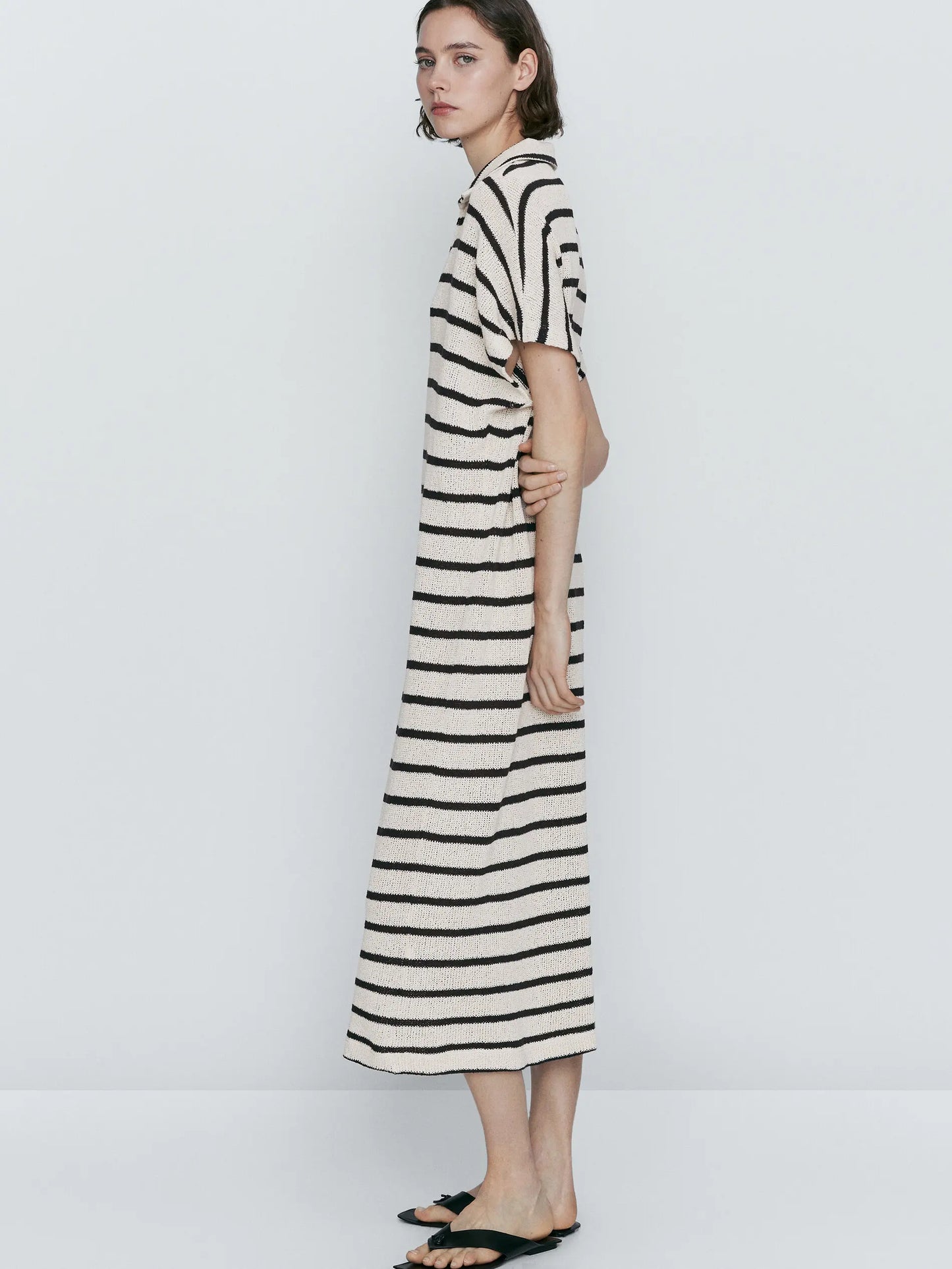 Ethereal Traf Md 2026 YAZHIMEI autumn new style of Women's casual fashion Cotton blend striped POLO neck long dress