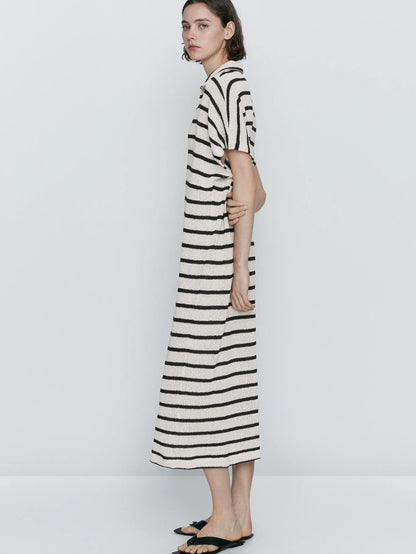 Ethereal Traf Md 2026 YAZHIMEI autumn new style of Women's casual fashion Cotton blend striped POLO neck long dress
