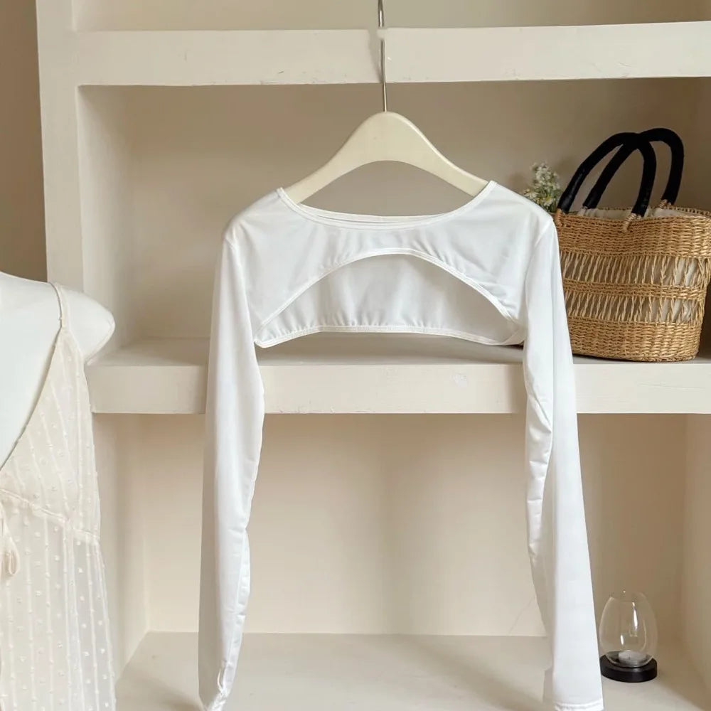 Ultra-thin Long Sleeve Crop Top Quick-Drying Anti UV Long Ice Silk Sleeves Solid Color UV Protection Sunscreen Arm Covers Girls