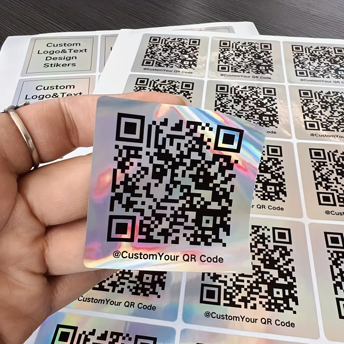 50PCS Personalized 2inch Square Holographic Vinyl QR Code Sticker for Instagram Social Media Metallic Labels for Online Presence