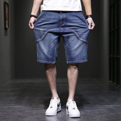 2026 Spliced Denim Short Pants Men Stretch Loose Plus Size Casual Jeans Summer Male Lightweight Comfortable Breathable Shorts