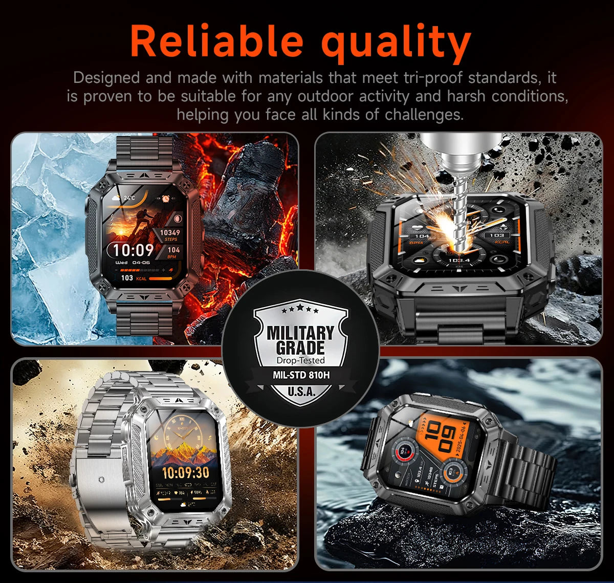 LIGE Wojskowy Inteligentny Zegarek 2.01'' Ekran HD Outdoor Sportowy Męski Zegarek SOS Czerwony Alarm Migająca Latarka Monitor Zdrowia Smartwatch