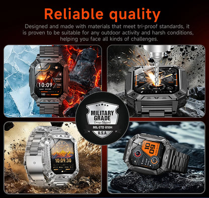 LIGE Wojskowy Inteligentny Zegarek 2.01'' Ekran HD Outdoor Sportowy Męski Zegarek SOS Czerwony Alarm Migająca Latarka Monitor Zdrowia Smartwatch