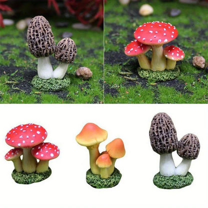 2Pcs Creative Garden Decor Artificial Gift Simulation Mushroom Statue Resin Home Decoration