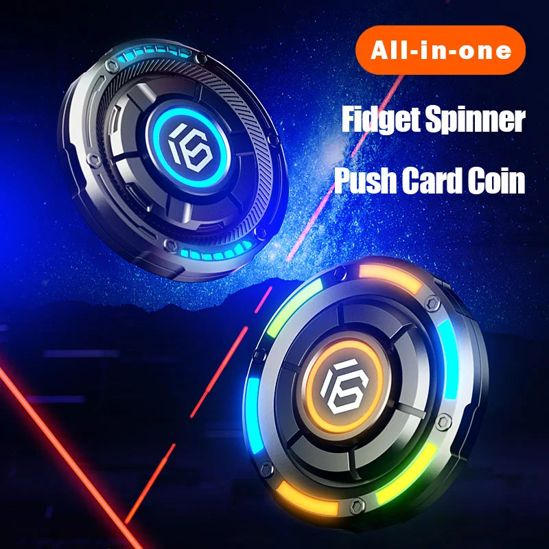 Metal EDC fidget spinner rotatable with luminous effect mechanical card-pushing function It's a stress-relieving toy Gifts  boys