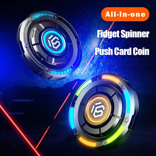 Metal EDC fidget spinner rotatable with luminous effect mechanical card-pushing function It's a stress-relieving toy Gifts  boys