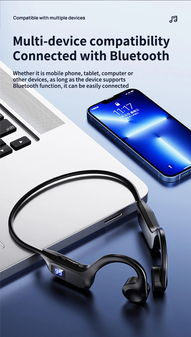 Bezprzewodowe słuchawki douszne, przewodnictwo kostne, sportowe, do pływania, kompatybilne z Bluetooth, bez użycia rąk, z mikrofonem do biegania, słuchawki douszne X7