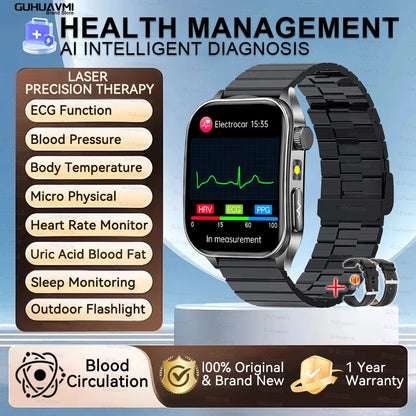 2026 New Health Smart Watch Laser Therapy Reduce Three Highs Blood Oxygen Pressure Uric Acid Blood Lipid ECG Smartwatch For Man
