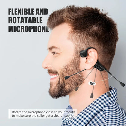 Open Ear Bone Conduction Headphones with dual microphone Wireless Bluetooth Headphone with Mic Headset for work/business/Cycling