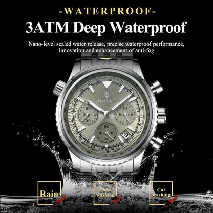 POEDAGAR Luxury Fashion Men Watch Stainless Steel Waterproof Luminous Quartz Male Clock Date Chronograph Military Men's Watches