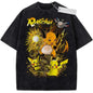 Oversize Vintage Washed Pokemon T Shirt Cute Mimikyu Cartoon with Small Ghost Companion Graffiti Print Streetwear Casual Wear