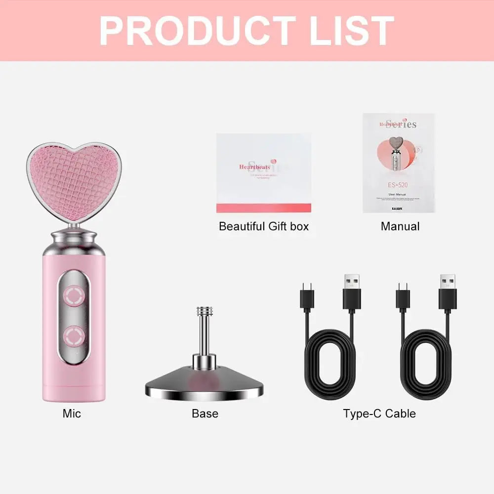 USB Gaming Condenser Mic Pink Heart Design, One-Click Mute Gain Control Plug & Play for PC Streamers Gamers and Video Creators
