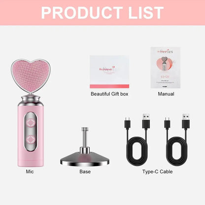 USB Gaming Condenser Mic Pink Heart Design, One-Click Mute Gain Control Plug & Play for PC Streamers Gamers and Video Creators