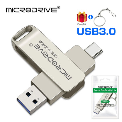 2 in 1 TYPE-C for Mobile Phone USB 3.0 Flash Drive 64GB Rotatable Black Memory Stick 128GB 256GB Pen Drive Pendrive U Disk