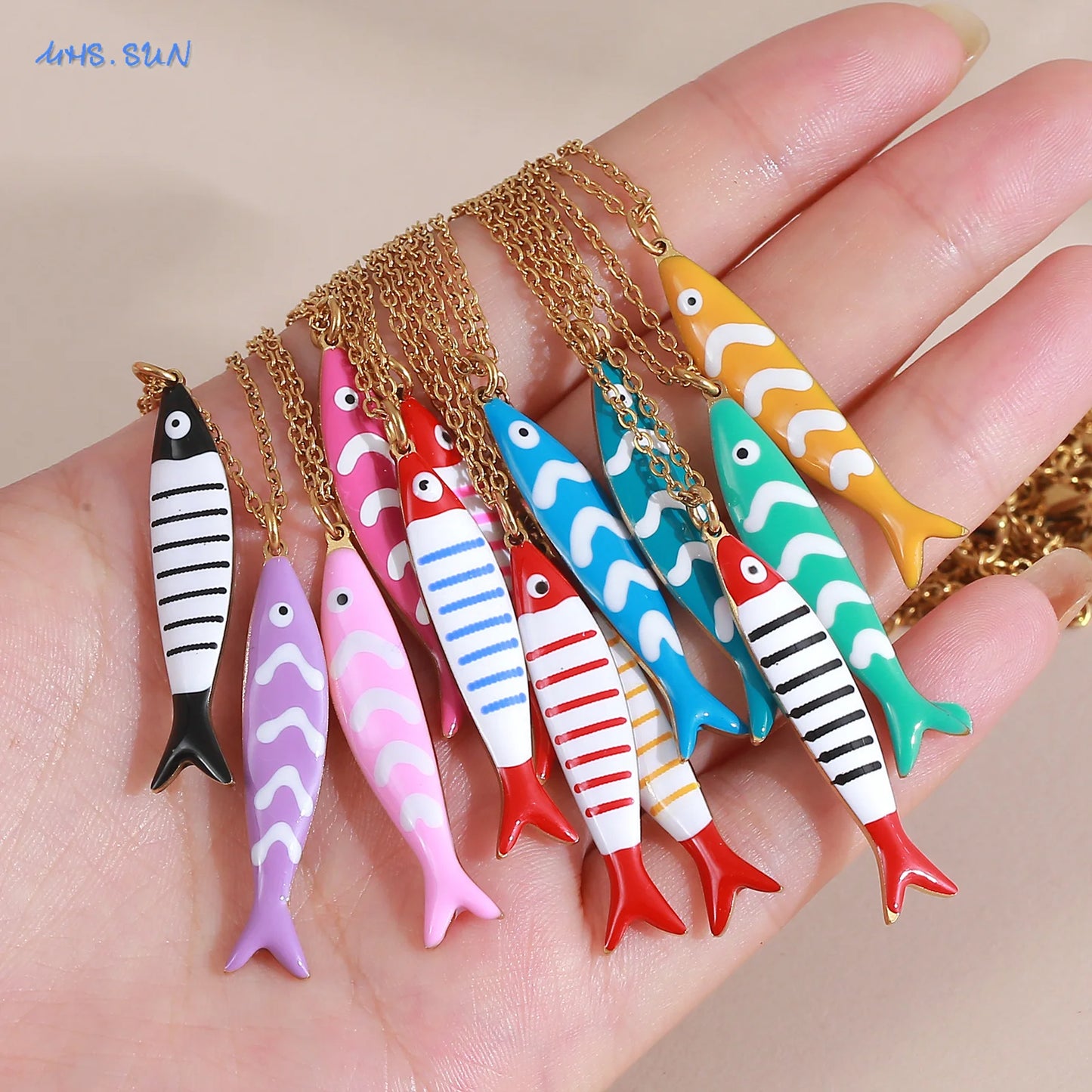 Cute Colorful Enamel Fish Pendant Necklaces For Women Girls Lovely Stainless Steel Gold Color Summer Waterproof Beach Jewelry
