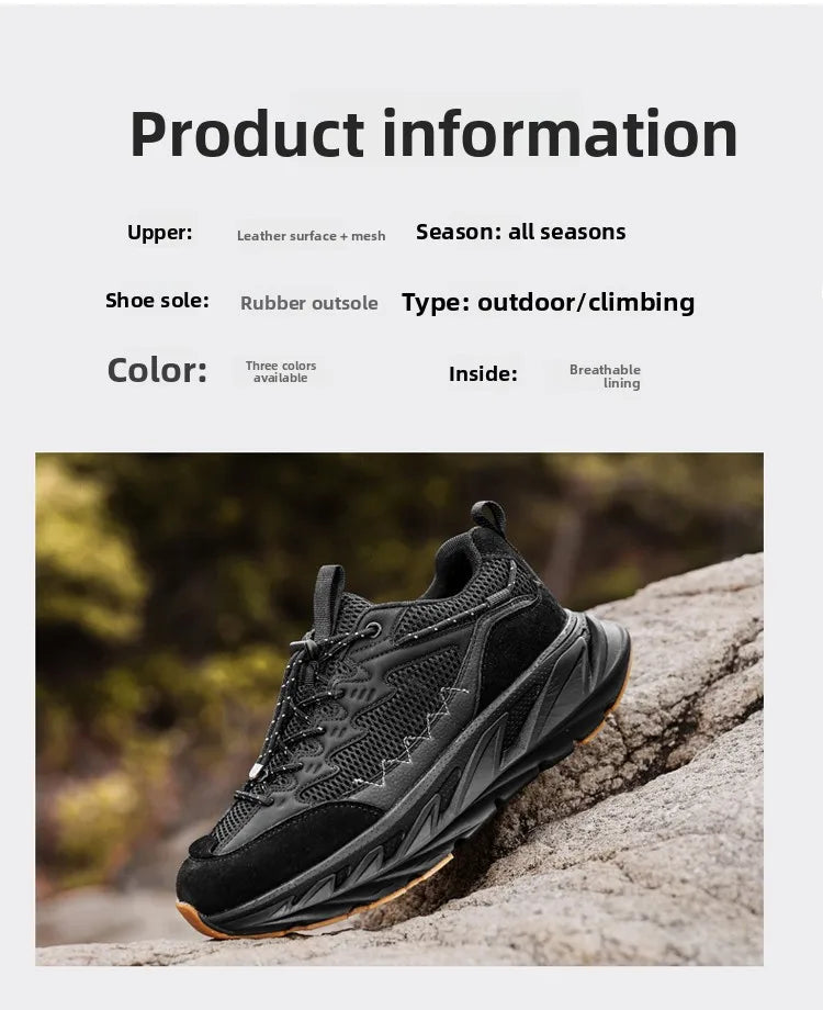 Men's Hiking Shoes Breathable Mesh Leather Upper Non-slip Rubber Sole Outdoor Casual Trekking Walking Shoes Size 39-45