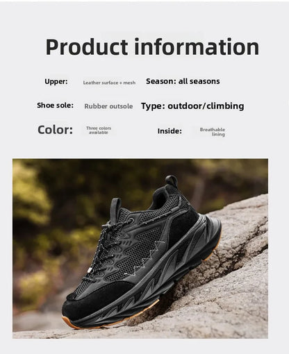 Men's Hiking Shoes Breathable Mesh Leather Upper Non-slip Rubber Sole Outdoor Casual Trekking Walking Shoes Size 39-45