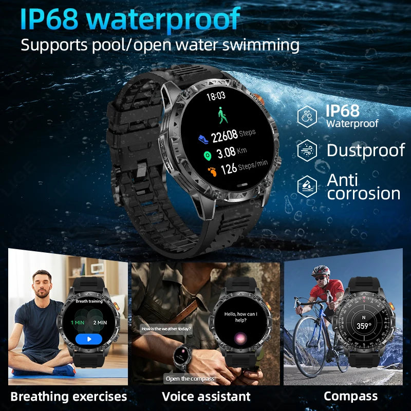 LIGE Nowy wojskowy do T-Rex 3 Ultra Smart Watch Bateria 1000 mAh Wodoodporny IP68 Kompas Latarka Sportowy monitor Smartwatch Mężczyźni