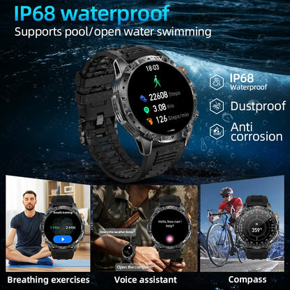LIGE Nowy wojskowy do T-Rex 3 Ultra Smart Watch Bateria 1000 mAh Wodoodporny IP68 Kompas Latarka Sportowy monitor Smartwatch Mężczyźni