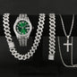4PCS Luxury Rhinestone Men Quartz Watch Hip-pop Jewelry Set Fashion Roma Dial Calendar Quartz Wristwatch（Without Box）