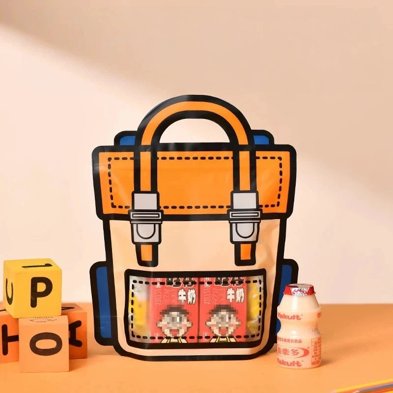 10-50 PCS Cartoon Self-Sealing Snack Bags Schoolbag Shape Biscuit Candy Handbags Children's Day Kids Birthday Gift Packaging Bag