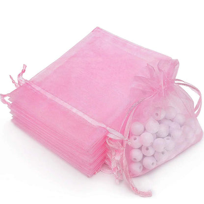 100PCS Organza Bags Random Mesh Organza Jewelry Bags Drawstring, Small Drawstring Favor Pouches Christmas Candy Wedding Birthday