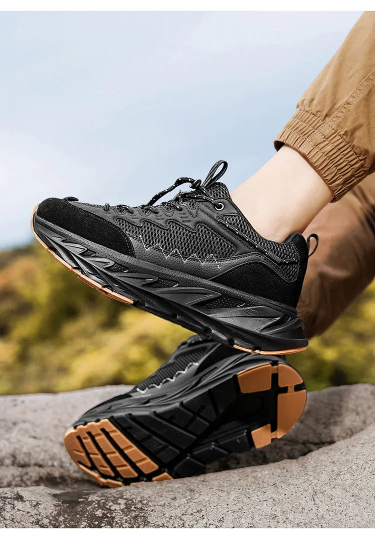 Men's Hiking Shoes Breathable Mesh Leather Upper Non-slip Rubber Sole Outdoor Casual Trekking Walking Shoes Size 39-45
