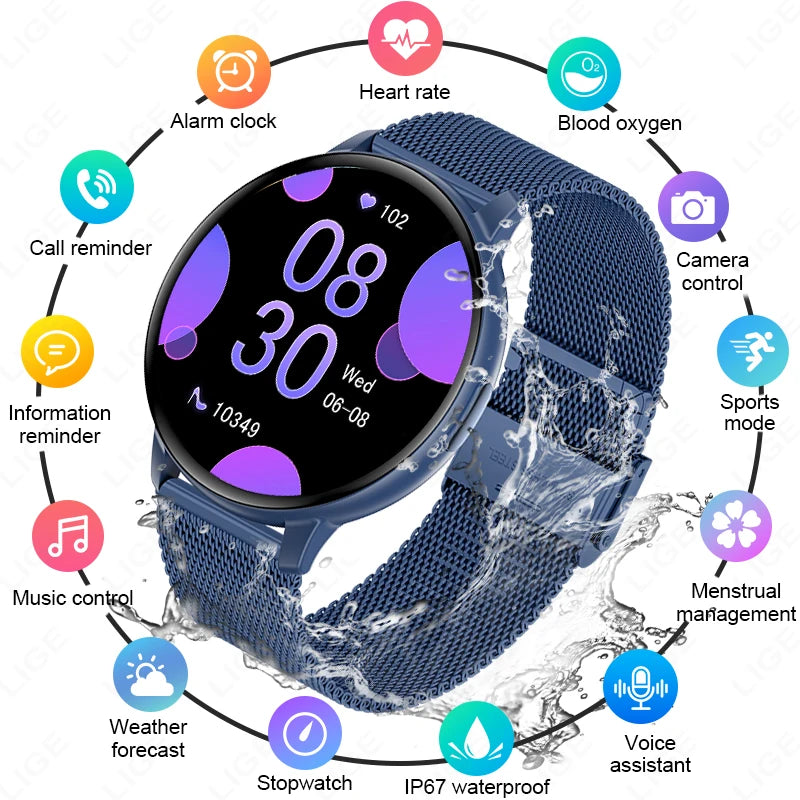 LIGE Nowy 1,38-calowy Smartwatch Zdrowotny Damski Połączenia Bluetooth Smartwatch Męski Monitorowanie Tętna Bransoletka Sportowa Odtwarzacz Muzyki 2026