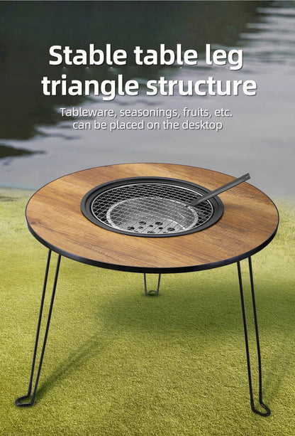 Fireplace Small Round Table Foldable Fire Pit Pot Outdoor Multifunctional Portable Camping Barbecue Table Set