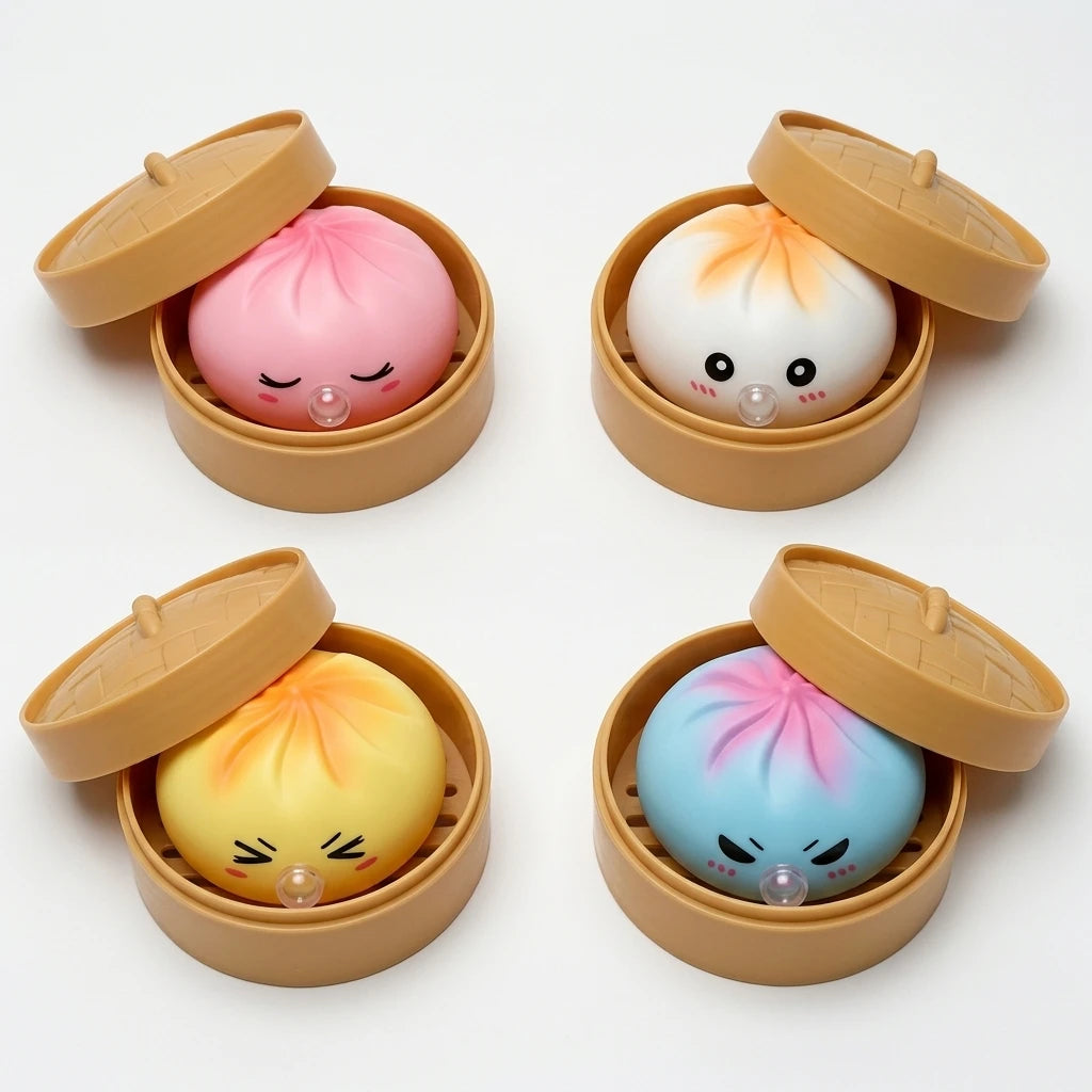 1/4Box Dumpling Squeeze Blow Bubbles Toy Dumpling Squishies Set with Steamer Bubble-Blowing Squishies Stretchy Fidget Sensory