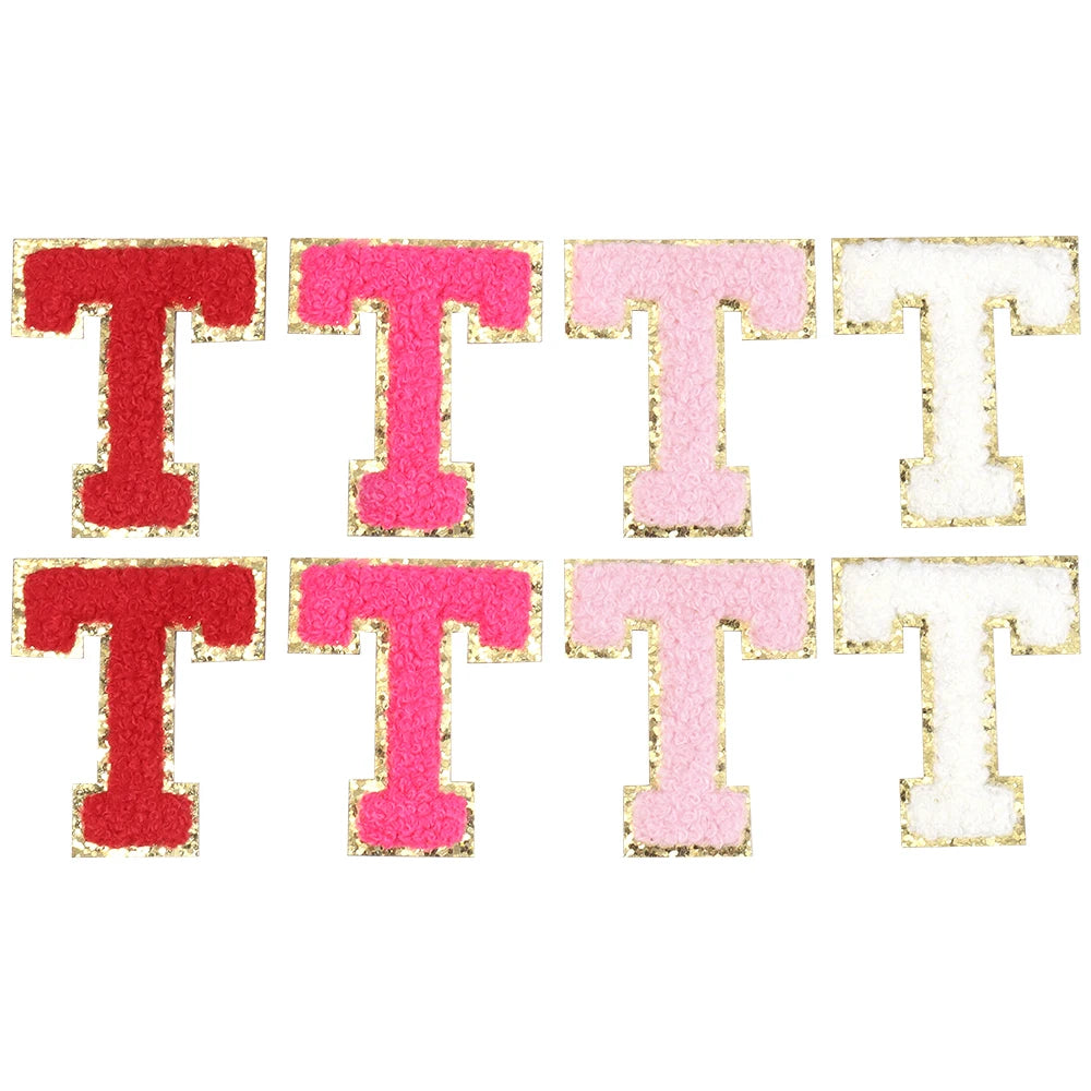 8pcs Sweet 26 Letters Towel Embroidery Patch Pink A-Z Self-adhesive Sticker Decoration For DIY Apparel Bag Crafts Accessories