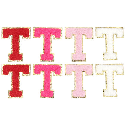 8pcs Sweet 26 Letters Towel Embroidery Patch Pink A-Z Self-adhesive Sticker Decoration For DIY Apparel Bag Crafts Accessories
