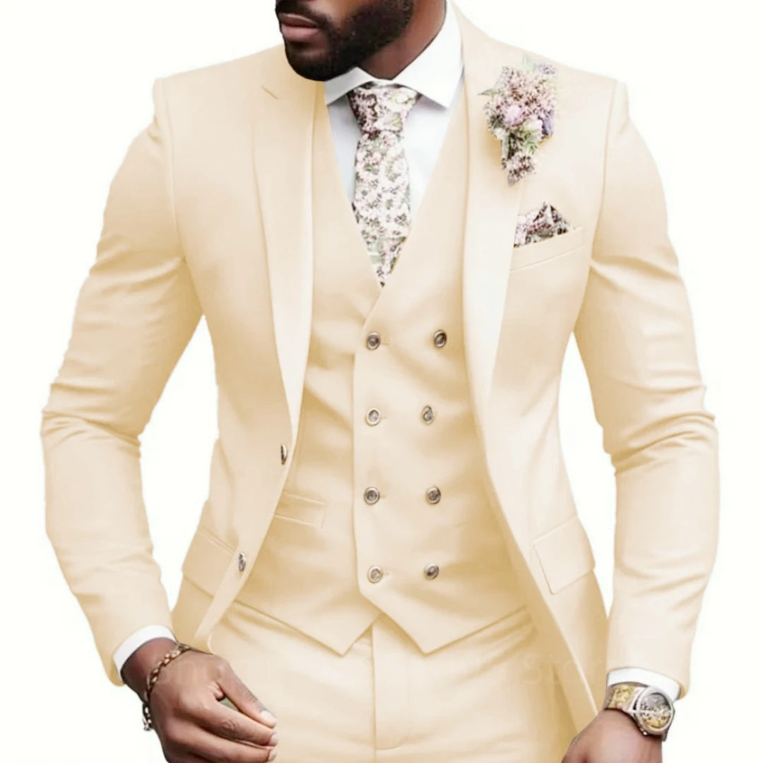High Quality Green Business Men Suits Slim Fit Male Clothing Elegant Wedding 3 Piece Two Buttons Jacket Vest Pants Party Sets