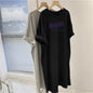 American Retro Letter Printed Plus Size Loose Short Sleeved Dress for Women