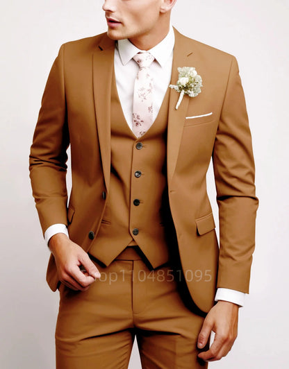 Matcha Green Suits for Men Slim Fit Luxury Wedding Tuxedos Fashion Mens Blazer Vest Pants 3 Pieces Foraml Business Suits Sets