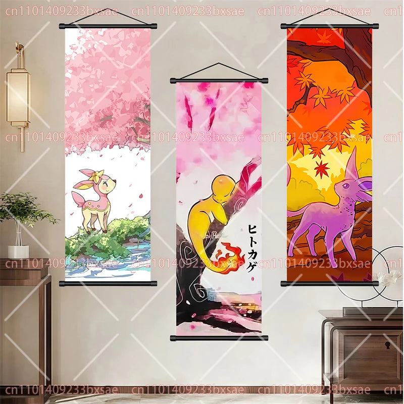 Pokémon Retro HD Scroll Painting Poster Squirtle Eevee Charmander Bulbasaur Gyarados Charizard Fan Collection Children's Gift