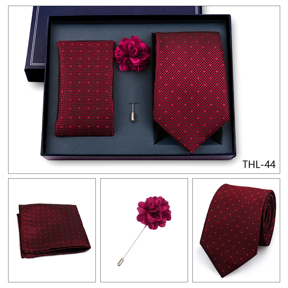Elegant Ties For Men Classic Paisly Neck Tie Pocket Square Brooch Set With Gift Box Mens Business Wedding Suit Accessories