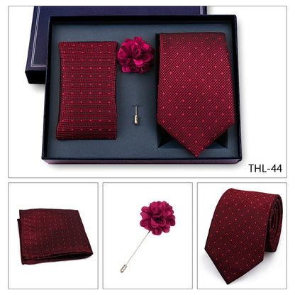 Elegant Ties For Men Classic Paisly Neck Tie Pocket Square Brooch Set With Gift Box Mens Business Wedding Suit Accessories